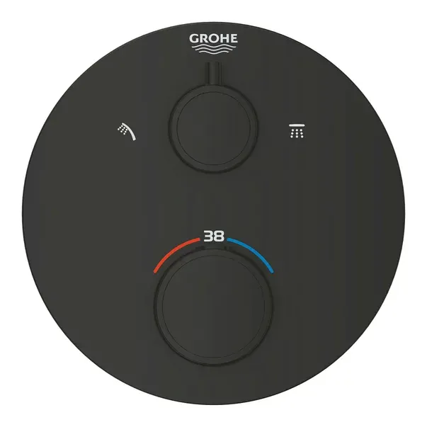 Baterie dus incastrata cu termostat Grohe Grohtherm 2 iesiri negru mat rotund — imaginea 5