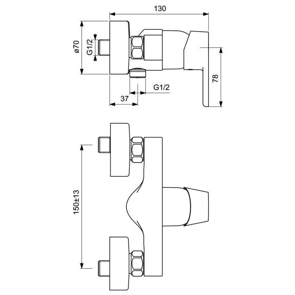 Baterie dus Ideal Standard Vito B0411, 1/2'', aparenta, monocomanda, cartus ceramic, limitator, crom — imaginea 2