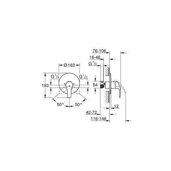 Baterie dus incastrata Grohe Eurosmart New crom cu corp incastrat — imaginea 2