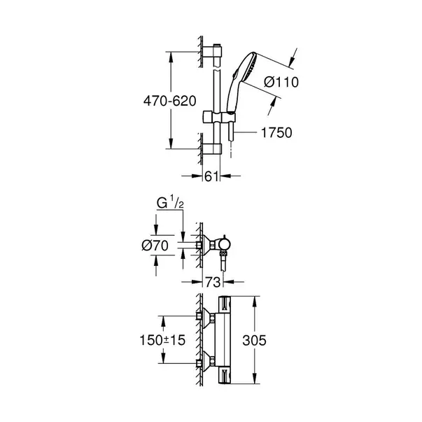 Baterie dus termostatata Grohe Grohtherm 800 crom lucios cu set de dus — imaginea 2