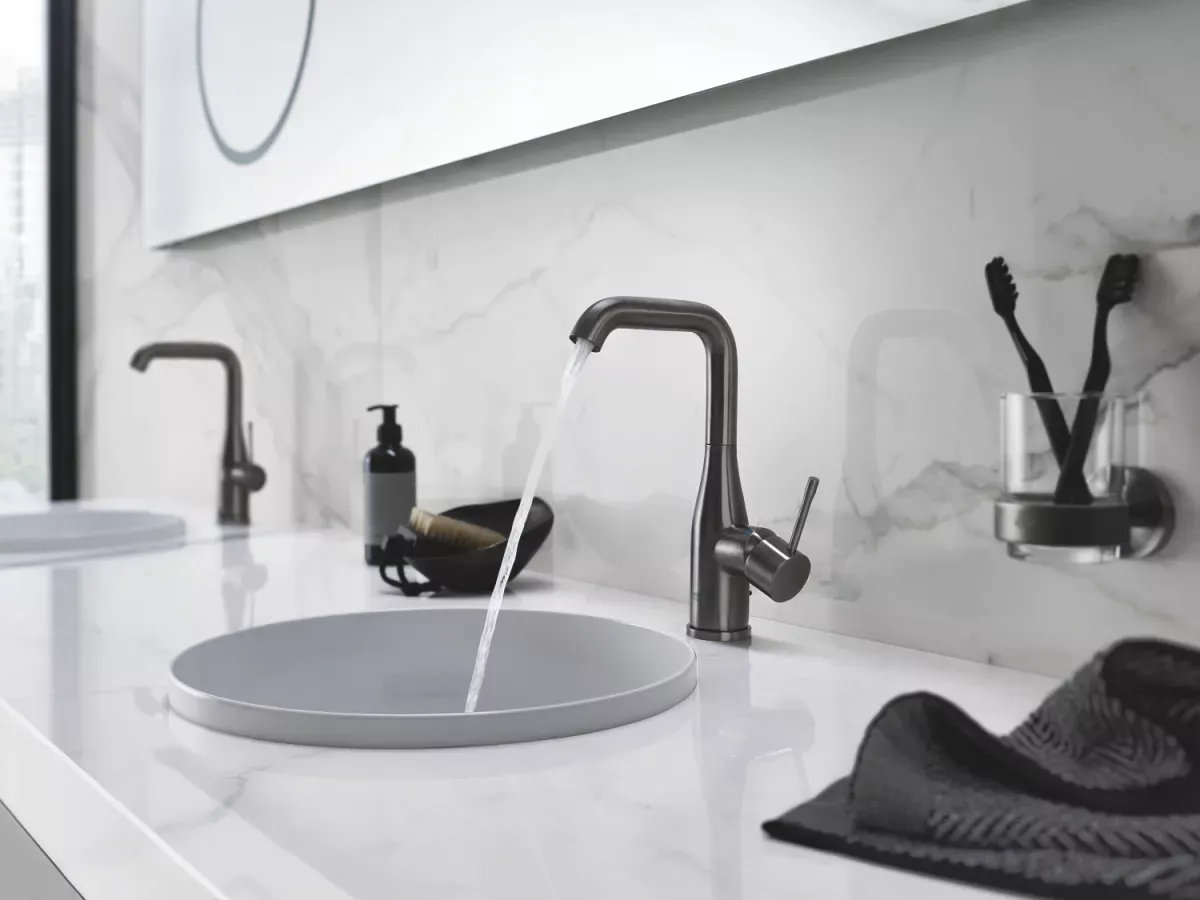 Baterie lavoar Grohe Essence 24174AL1, 3/8'', marimea L, ventil, mat, grafit — imaginea 5