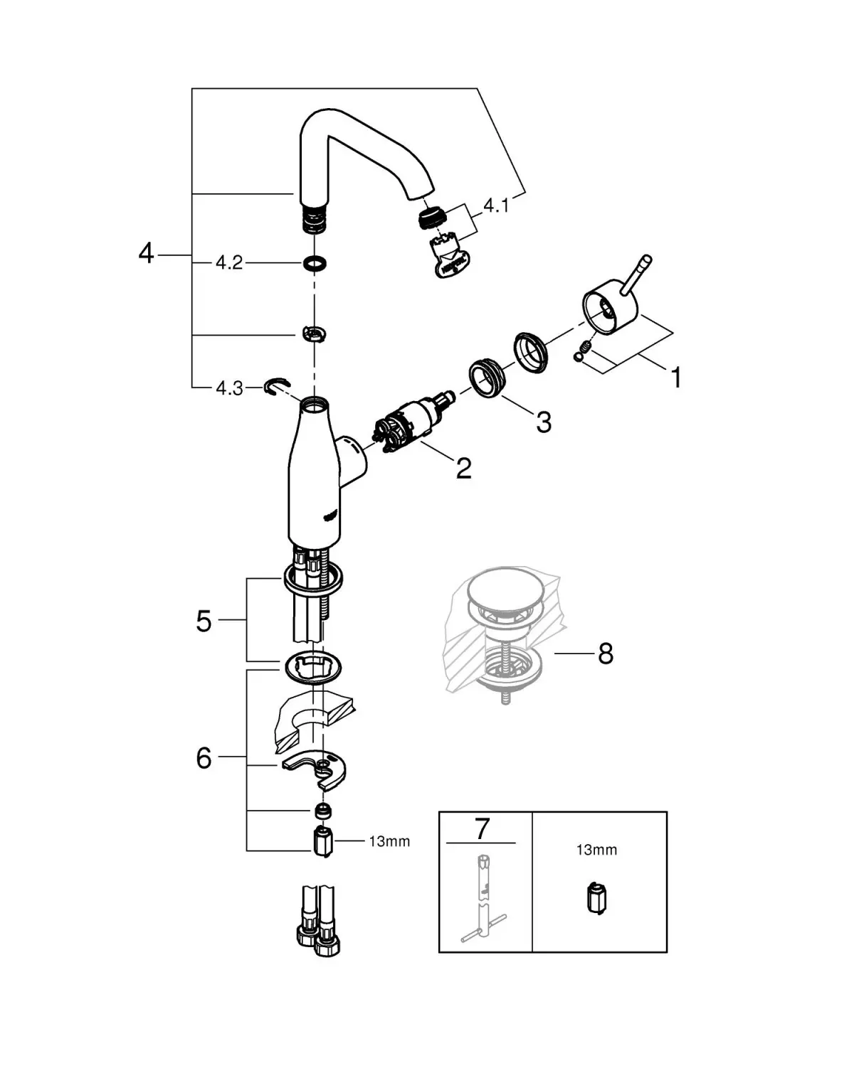 Baterie lavoar Grohe Essence 24177KF1, 3/8'', marimea L, monocomanda, pivotanta, fara ventil, mat, negru — imaginea 3
