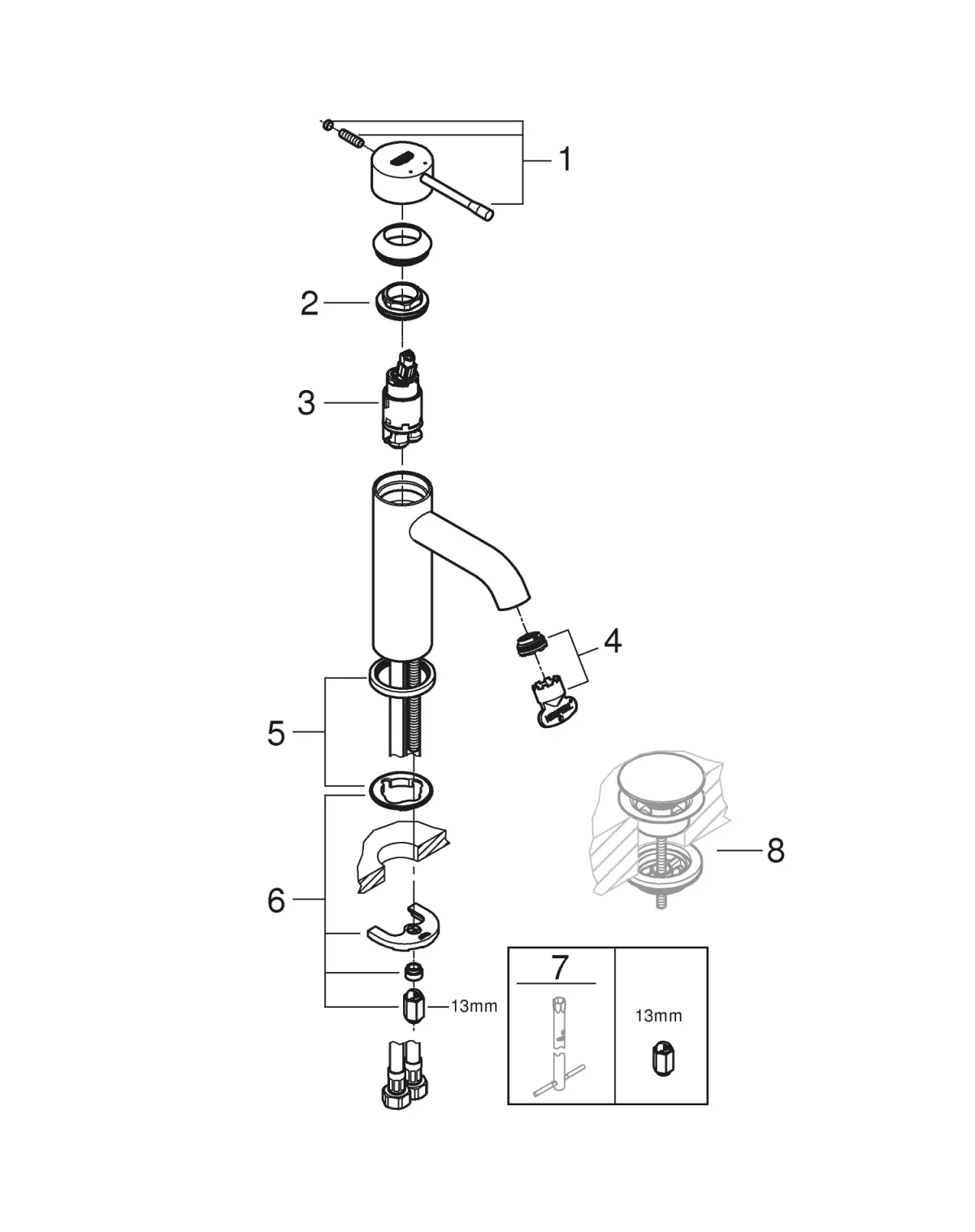 Baterie lavoar Grohe Essence 24172KF1, 3/8'', marimea S, cartus ceramic, monocomanda, fara ventil, mat , negru — imaginea 3