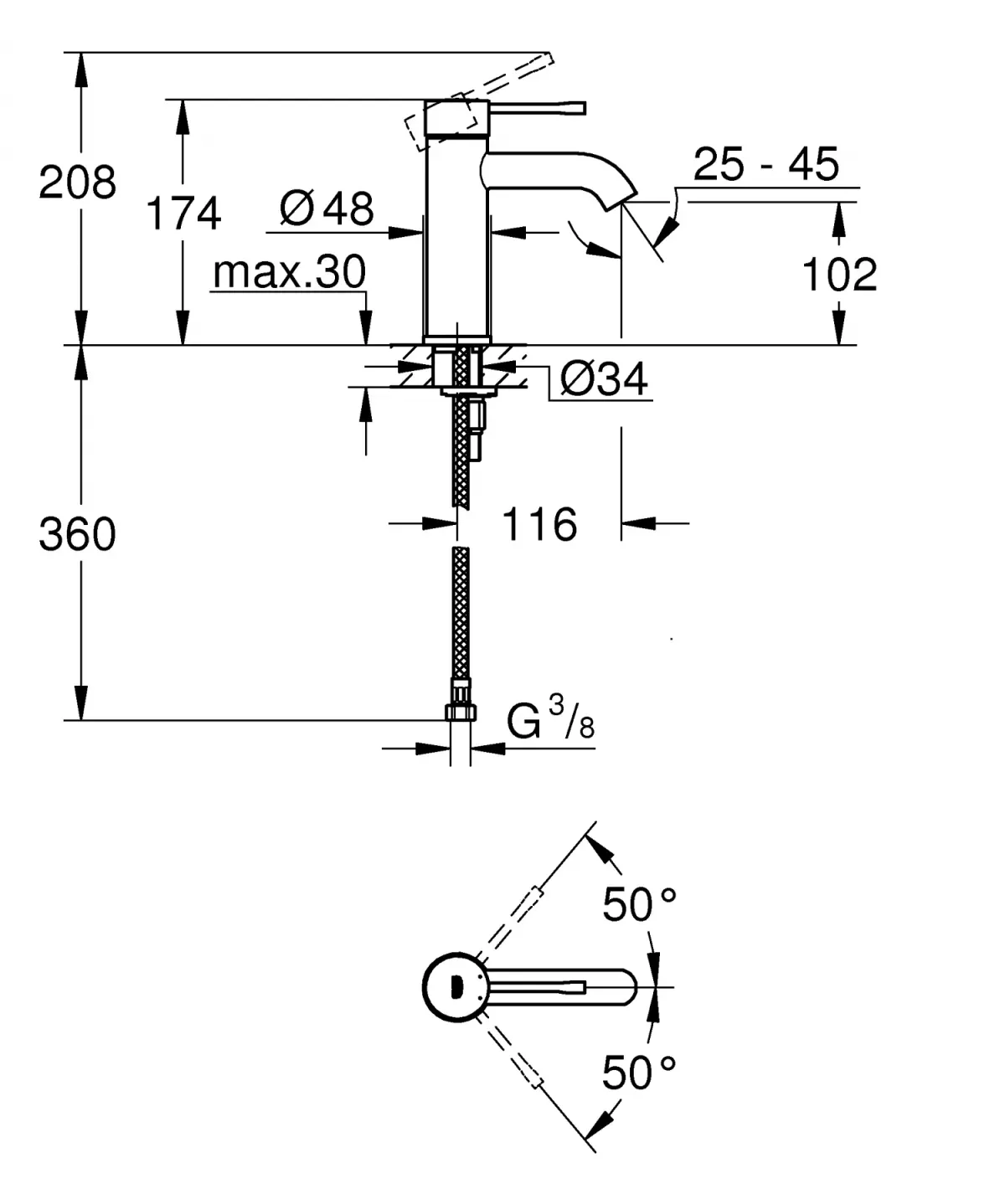 Baterie lavoar Grohe Essence 24172KF1, 3/8'', marimea S, cartus ceramic, monocomanda, fara ventil, mat , negru — imaginea 5