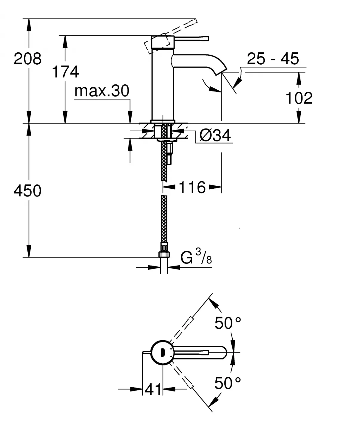 Baterie lavoar Grohe Essence, 3/8'', M, 174 mm, mat, otel satinat, 23590DC1 — imaginea 3
