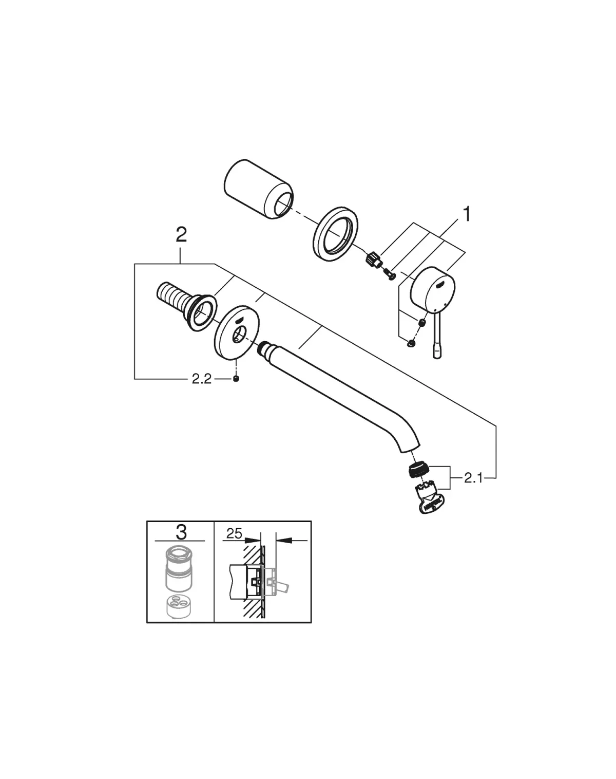 Baterie lavoar Grohe Essence, 1/2'', L, 230 mm, pe perete, necesita valva, mat, otel satinat, 19967DC1 — imaginea 3