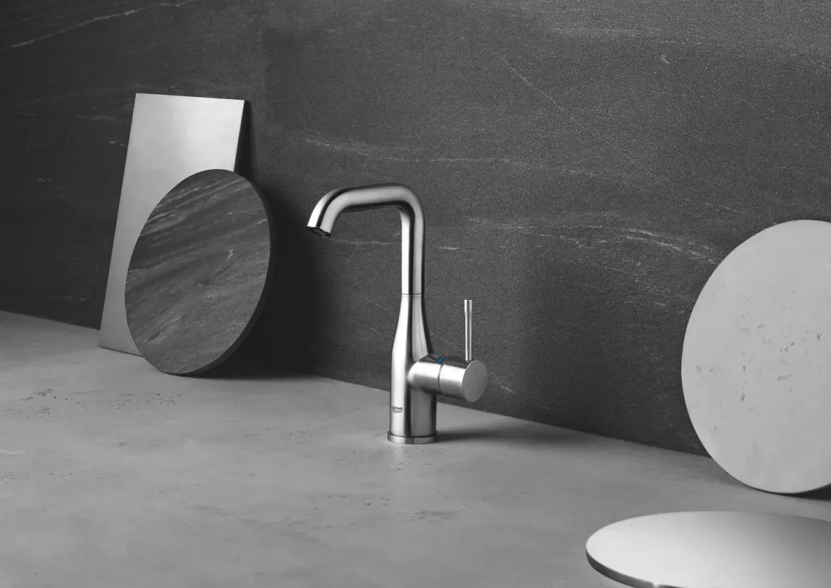Baterie lavoar Grohe Essence, L, 244 mm, pivotanta, ventil, mat, otel satinat, 32628DC1 — imaginea 9