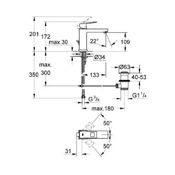 Baterie lavoar Grohe Eurocube M crom lucios — imaginea 3