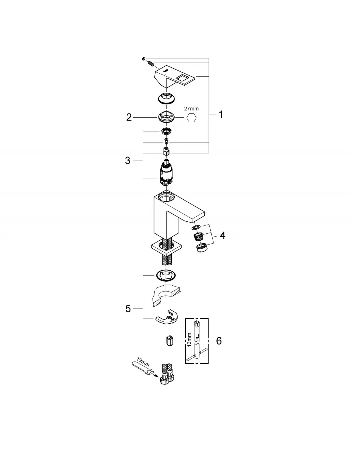 Baterie lavoar Grohe Eurocube 2313200E, 3/8'', marimea S, crom — imaginea 2