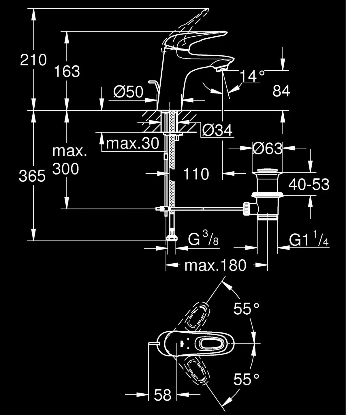 Baterie lavoar Grohe Eurostyle 33558LS3 marimea S, 3/8'', ventil cu tija, alb — imaginea 4
