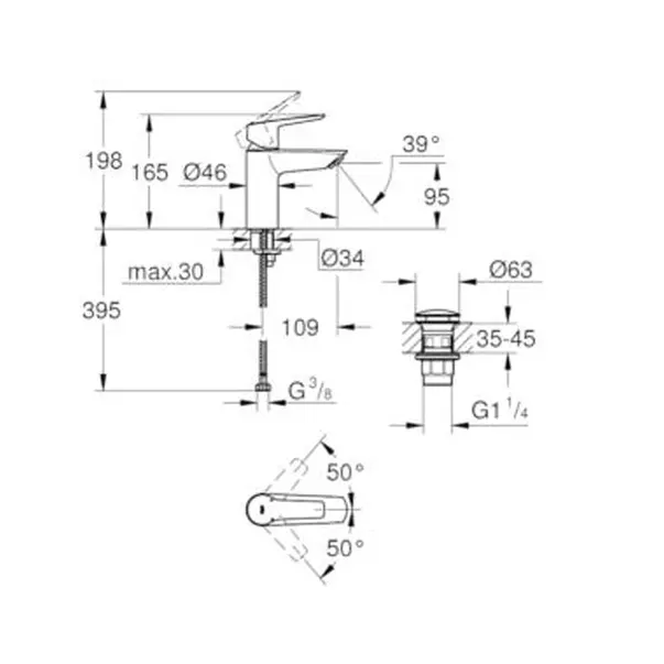 Baterie lavoar Grohe Start S monocomanda negru mat — imaginea 2