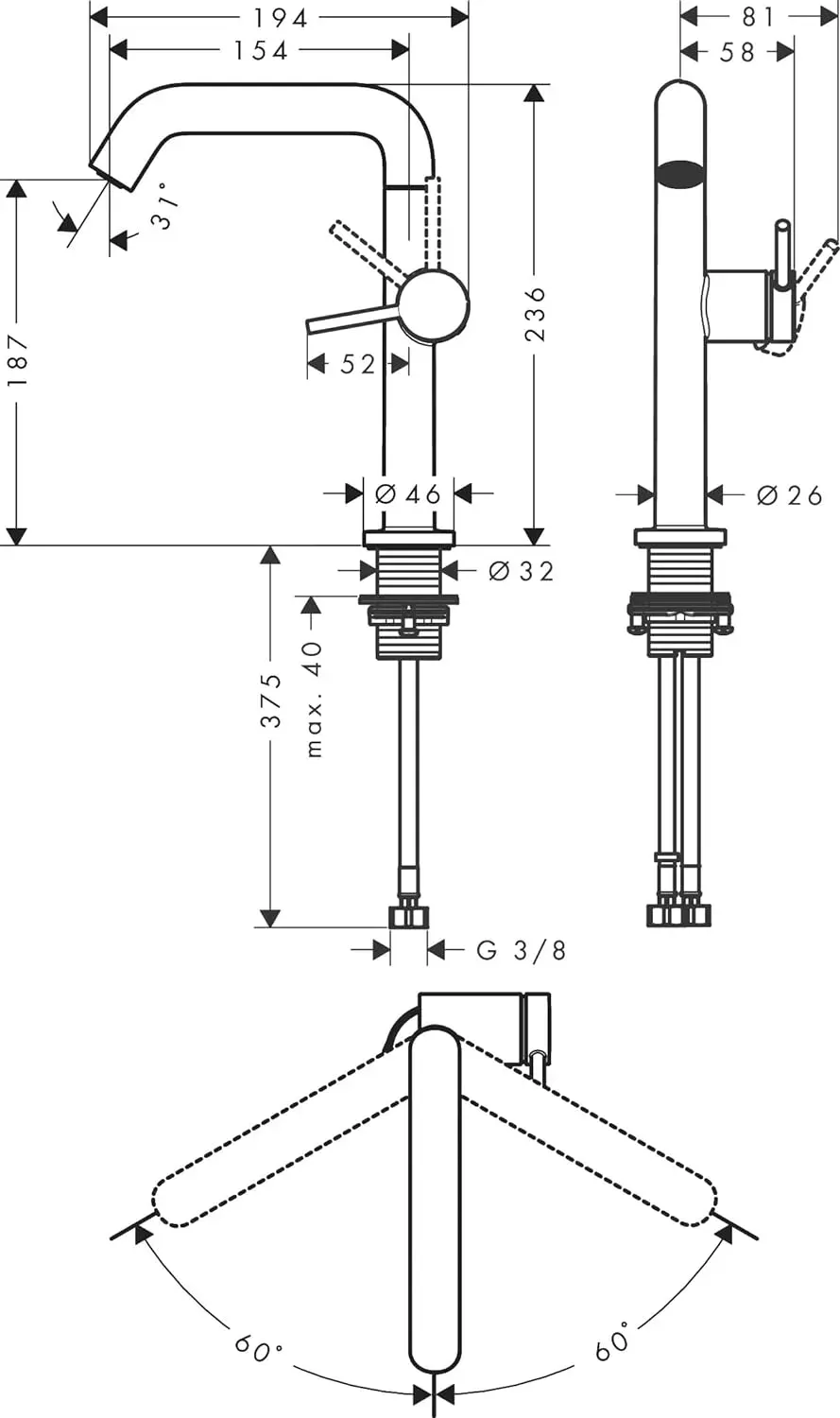 Baterie lavoar Hansgrohe Tecturis S, L, 236 mm, pornire rece, ventil, mat, bronz, 73360140 — imaginea 6