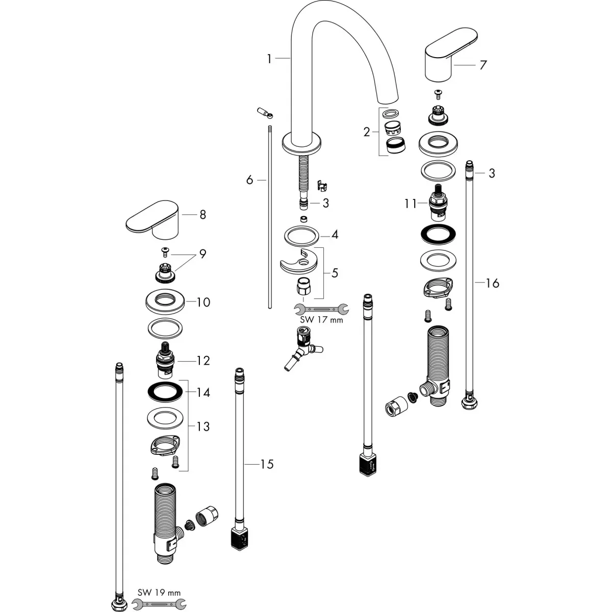 Baterie lavoar Hansgrohe Vernis Blend, L, 266 mm, ventil, crom, 71553000 — imaginea 5