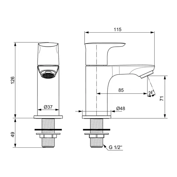 Baterie lavoar Ideal Standard Connect Air Pillar pentru apa rece gri Magnetic Grey — imaginea 4