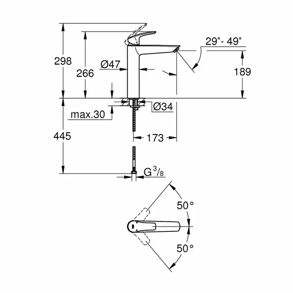 Baterie lavoar inalta Grohe Eurosmart New XL crom lucios — imaginea 3