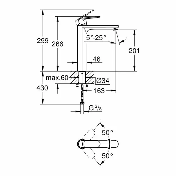 Baterie lavoar inalta Grohe Eurosmart Cosmopolitan XL crom lucios — imaginea 3