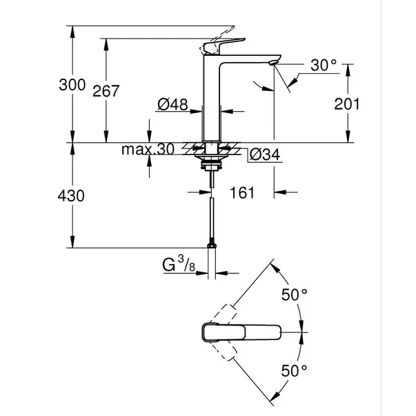 Baterie lavoar inalta Grohe Cubeo XL monocomanda crom lucios — imaginea 3