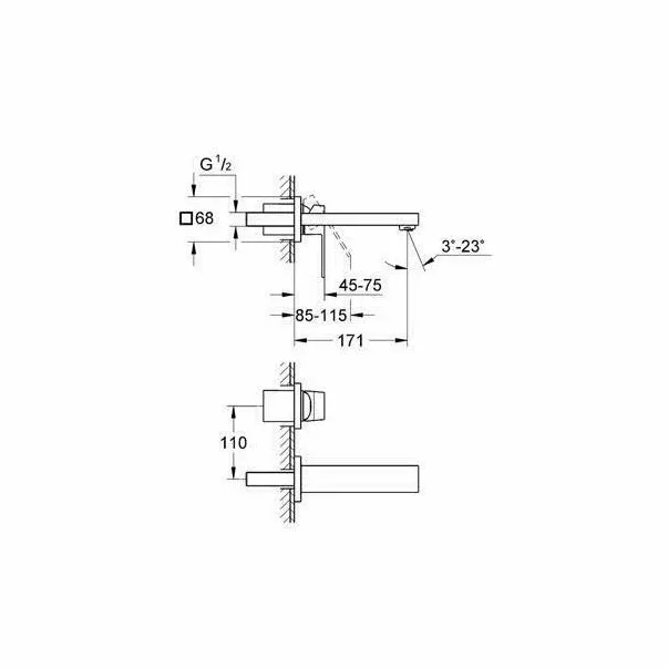 Baterie lavoar incastrata Grohe Eurocube S crom lucios — imaginea 3