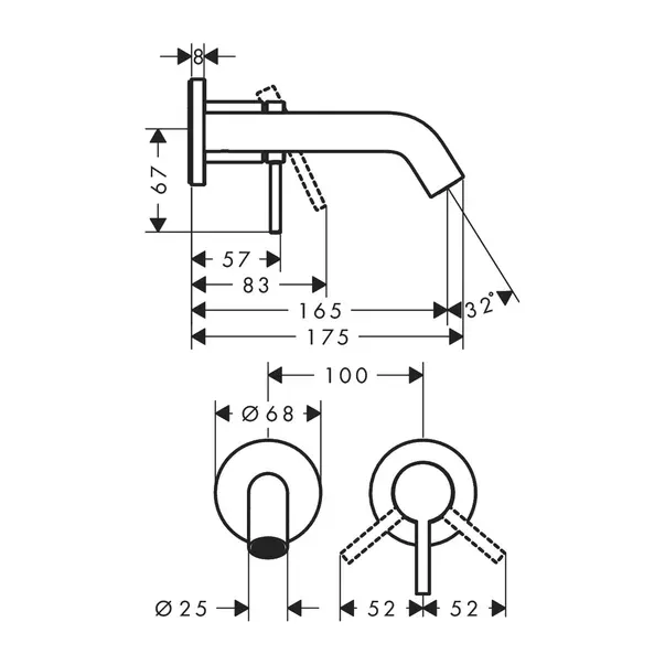 Baterie lavoar incastrata Hansgrohe Tecturis S crom lucios fara corp incastrat — imaginea 4