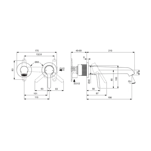 Baterie lavoar incastrata Villeroy&Boch Skyla negru mat pipa 20 cm fara corp ingropat