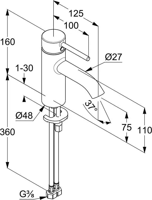 Baterie lavoar Kludi Bozz, M, 160 mm, crom, 382720576 — imaginea 3