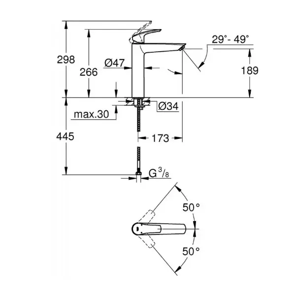 Baterie lavoar monocomanda negru mat Grohe Eurosmart New XL — imaginea 3