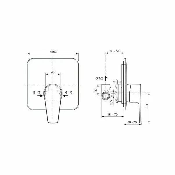 Baterie pentru dus Ideal Standard Cerafine D incastrata — imaginea 2