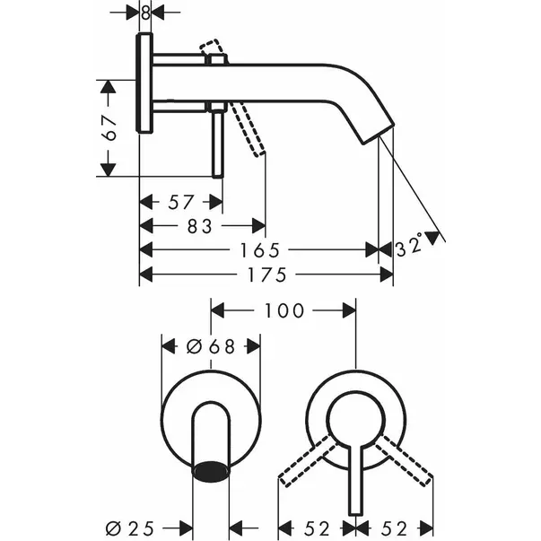 Baterie lavoar negru mat Hansgrohe Tecturis S fara corp ingropat — imaginea 2