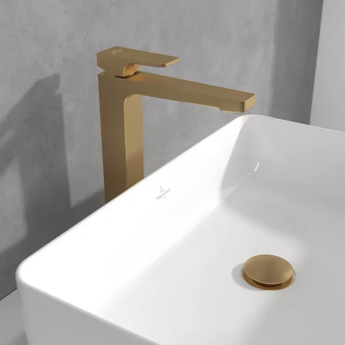 Baterie lavoar Villeroy and Boch Architectura, XL, 306 mm, ventil, mat, auriu, TVW12500200076 — imaginea 12