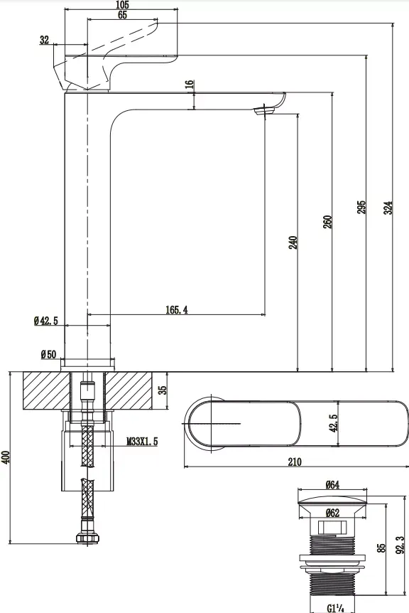 Baterie lavoar Villeroy and Boch O.Novo, XL, 295 mm, ventil, crom, TVW10410511061 — imaginea 9
