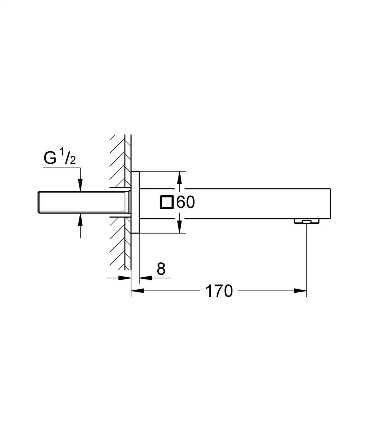 Pipa cada Grohe Eurocube, incastrata, 170 mm, mat, otel satinat, 13303DC0 — imaginea 3