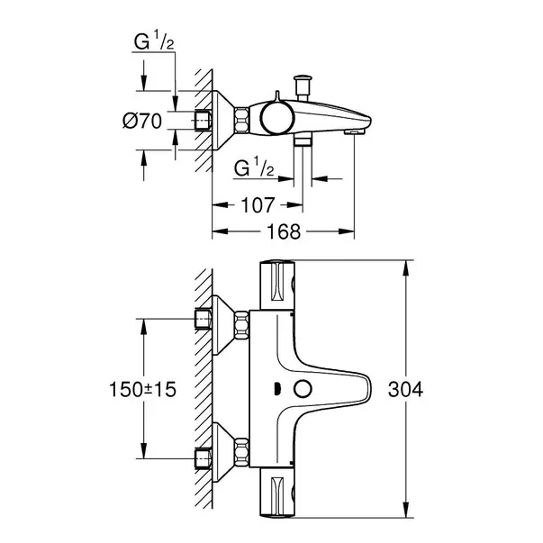 Baterie termostatata cada negru mat Grohe Grohtherm 800 — imaginea 2