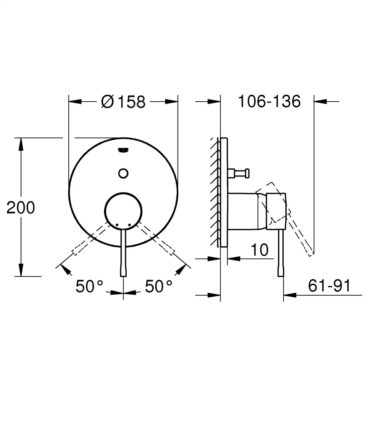 Unitate comanda Grohe Essence 24058AL1, aparenta, diverter, 2 iesiri, necesita valva, mat, grafit — imaginea 2