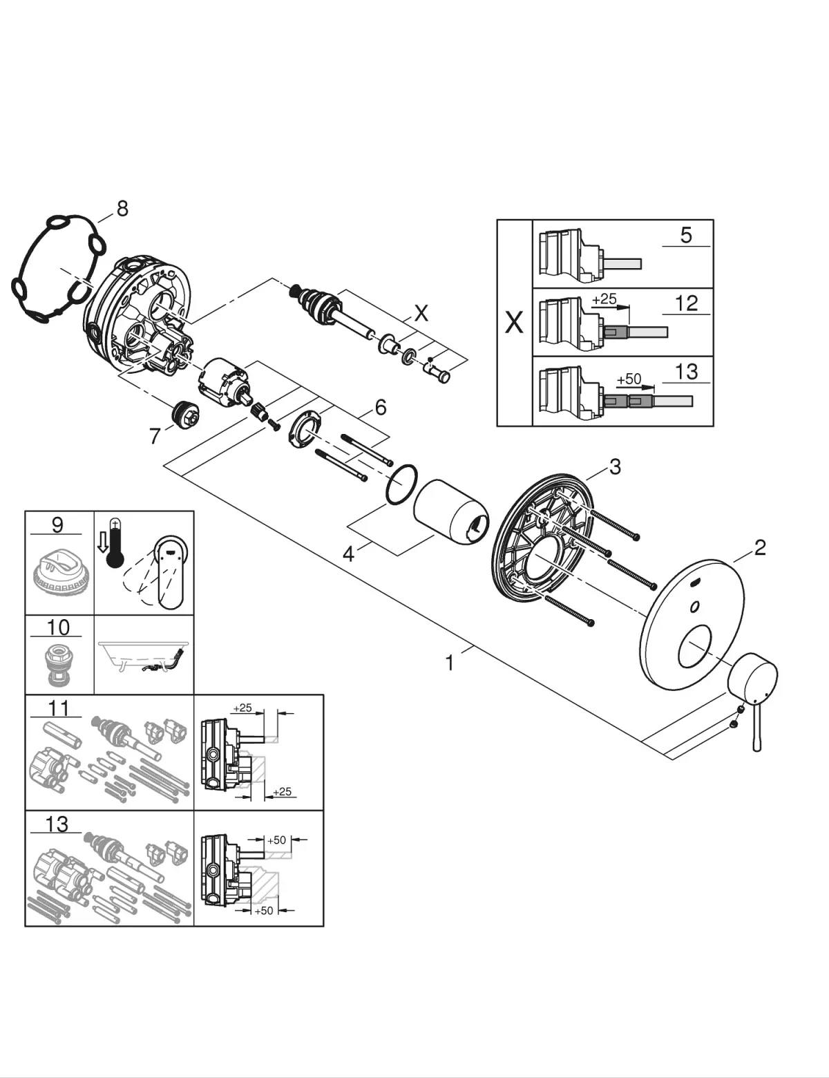 Unitate comanda Grohe Essence 24058AL1, aparenta, diverter, 2 iesiri, necesita valva, mat, grafit — imaginea 3