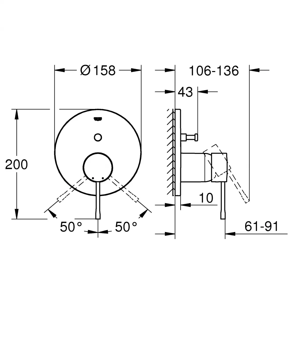 Unitate comanda Grohe Essence 24058AL1, aparenta, diverter, 2 iesiri, necesita valva, mat, grafit — imaginea 5