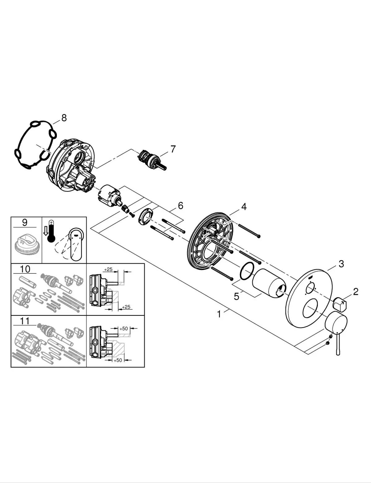 Unitate comanda Grohe Essence, aparenta, 3 iesiri, diverter, necesita valva, mat, cupru, 24169DL1 — imaginea 5
