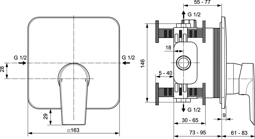Unitate comanda Ideal Standard Tesi A6585AA, 1/2'', incastrata, monocomanda, necesita set fixare, crom — imaginea 2