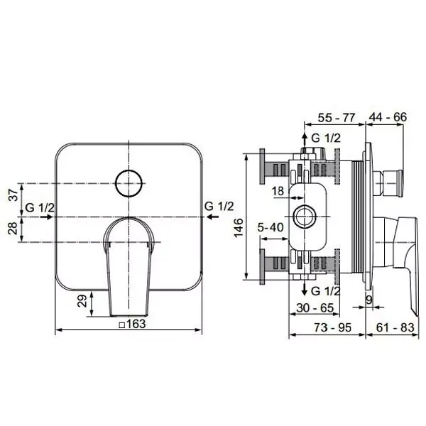 Unitate comanda Ideal Standard Tesi A6586AA, 1/2'', incastrata, monocomanda, diverter, necesita set fixare, crom — imaginea 3