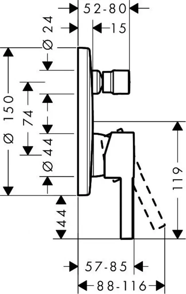 Unitate comanda Hansgrohe Zesis S, 2 consumatori, necesita valva, crom, 74415000 — imaginea 2