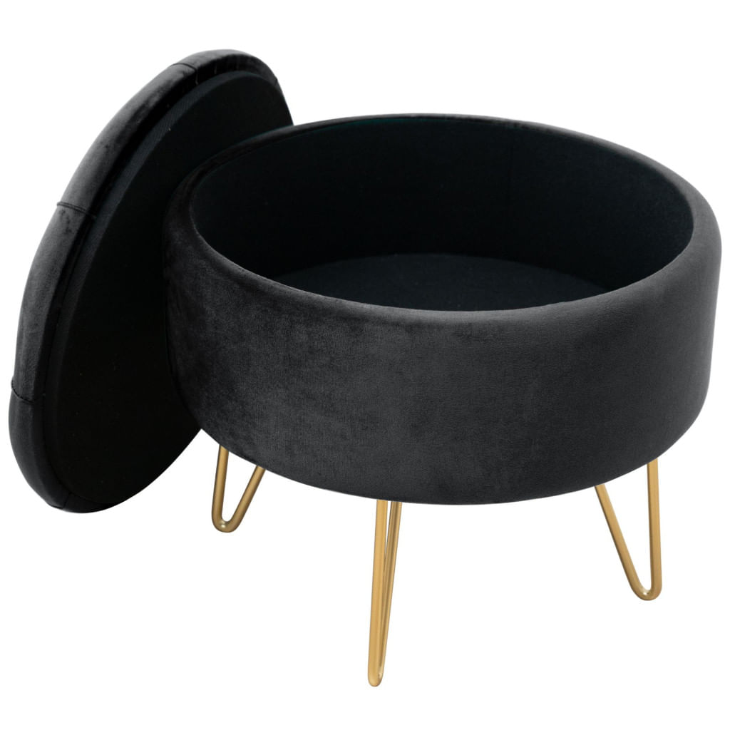 Taburet Caro cu spatiu depozitare, tapitat cu velur, 38x33 cm, negru — imaginea 2