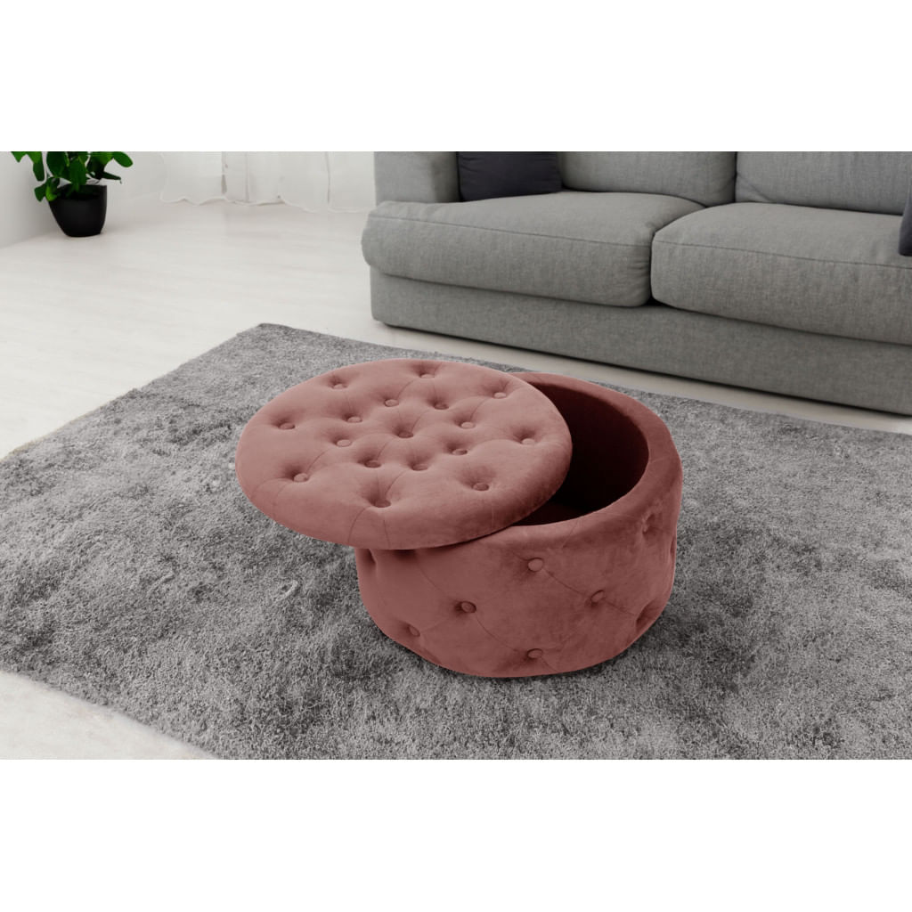 Taburet Alia cu spatiu depozitare, tapitat cu velur, 55x30 cm, roz — imaginea 4