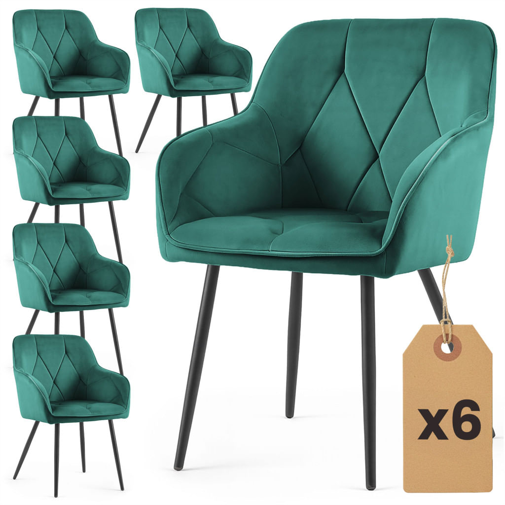 Set 6 scaune tapitate, Diamant, velur matlasat, 55x58x83 cm, verde smarald — imaginea 6