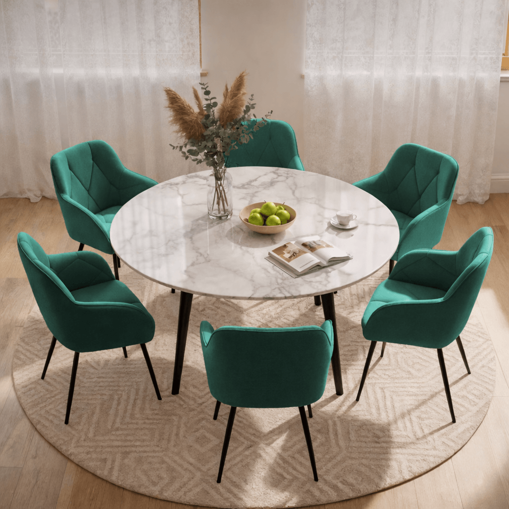 Set 6 scaune tapitate, Diamant, velur matlasat, 55x58x83 cm, verde smarald — imaginea 8