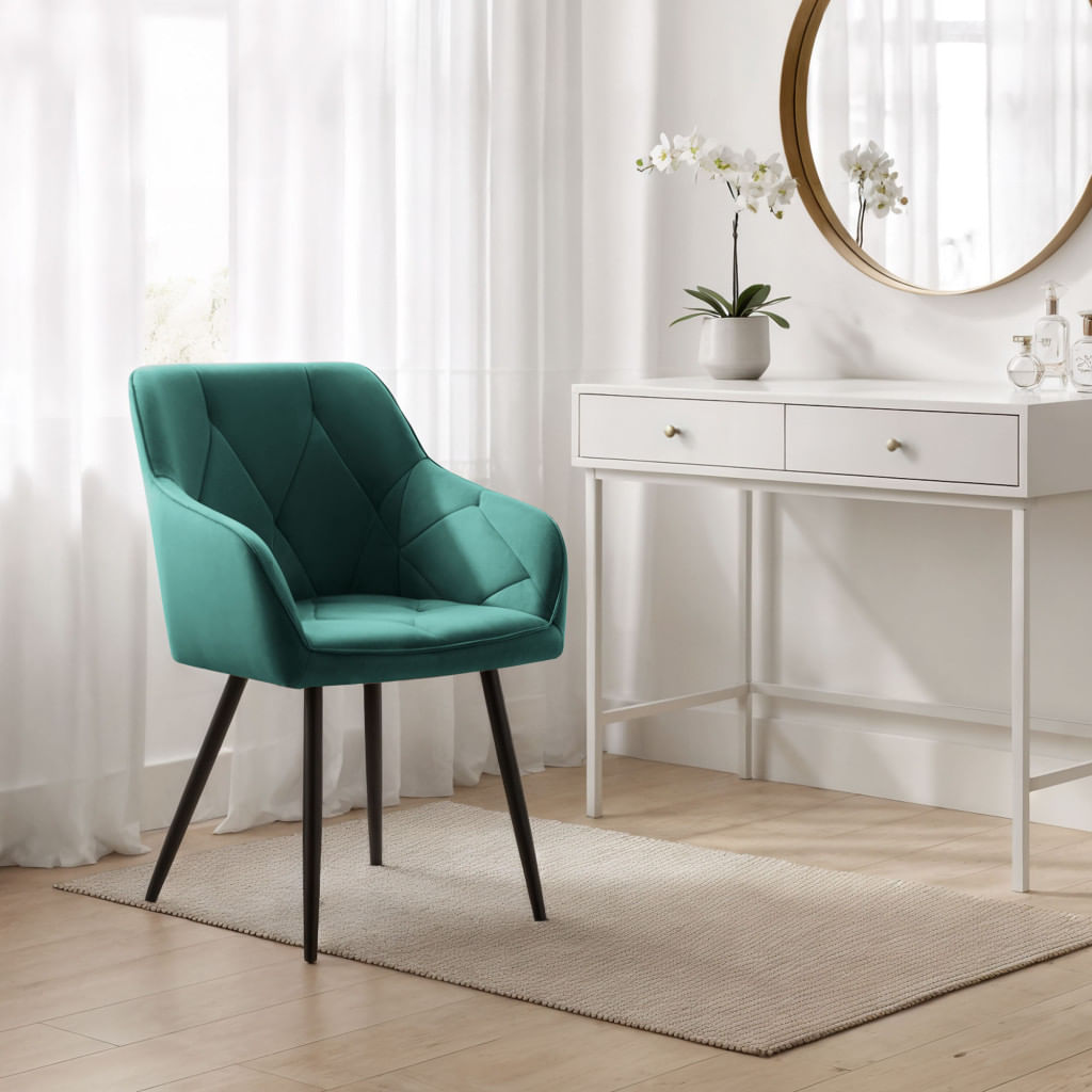 Set 6 scaune tapitate, Diamant, velur matlasat, 55x58x83 cm, verde smarald — imaginea 9