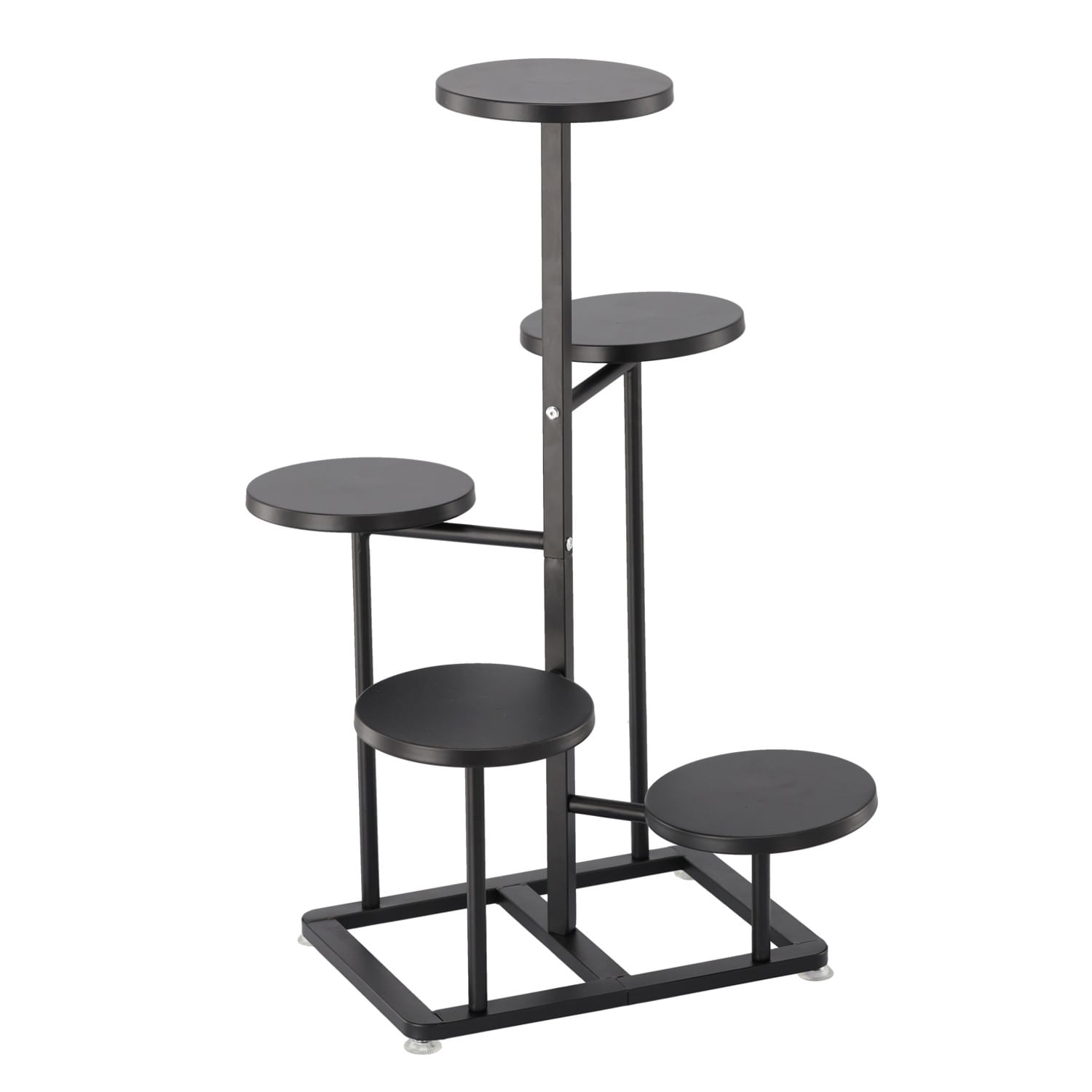 Suport pentru flori cu structura metalica, 5 niveluri, cu rafturi rotunde, 47x47x80 cm, negru — imaginea 2