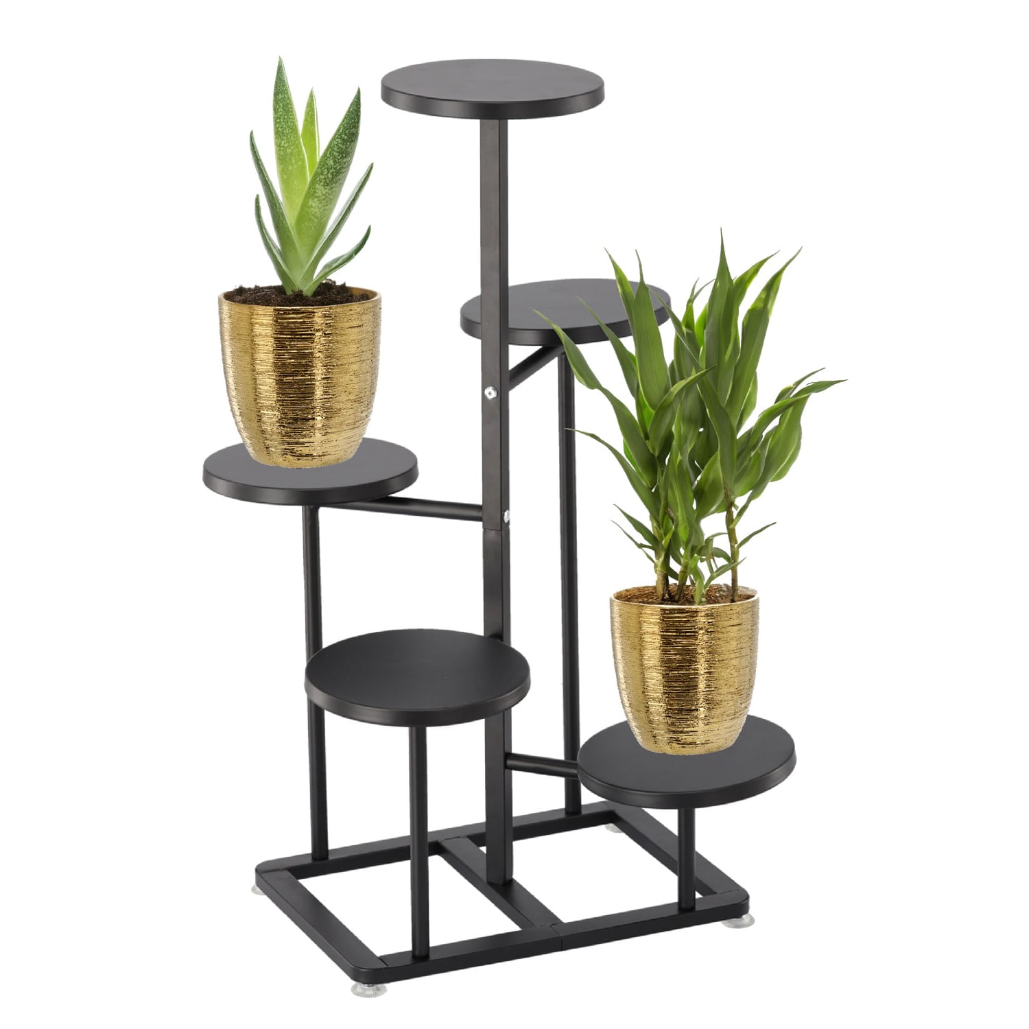Suport pentru flori cu structura metalica, 5 niveluri, cu rafturi rotunde, 47x47x80 cm, negru — imaginea 6