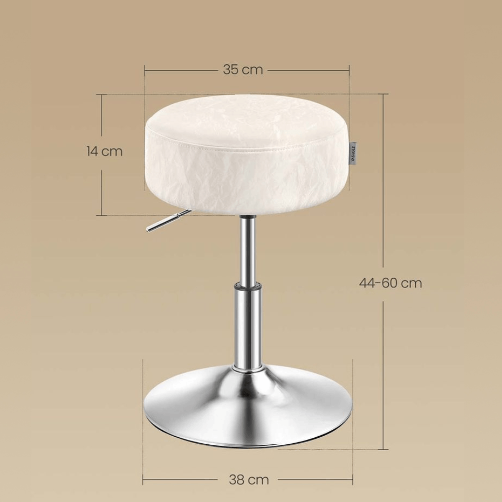 Taburet pentru masa machiaj, reglabil pe inaltime, rotativ 360A°, sezut capitonat, 39x39x58 cm, alb crem — imaginea 4