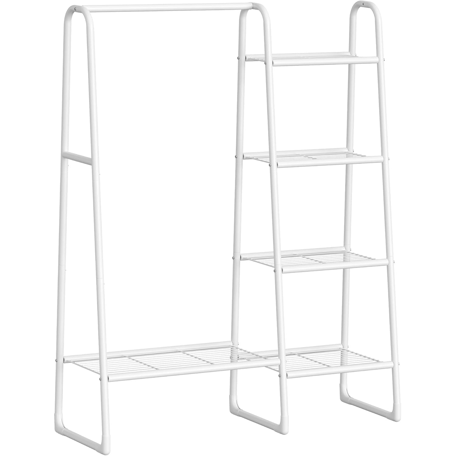 SONGMICS Cuier cu 5 rafturi si bara pentru haine, structura metalica, stil industrial, 40x102x153 cm, alb — imaginea 4