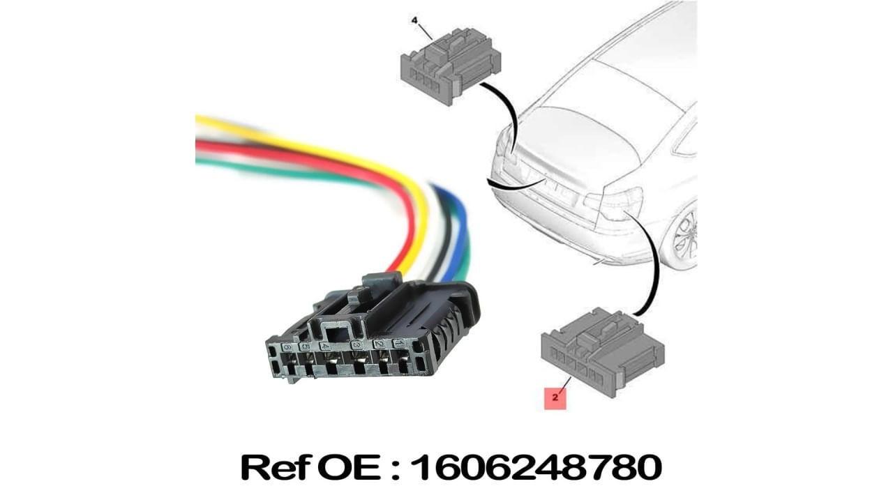 Mufa stop spate cu 6 pini, conector Pigtail, precablat 1606248780 pentru Citroen, Peugeot 206 207 208 301 307 308 508 1007 2008 Expert Partner - imagine 2