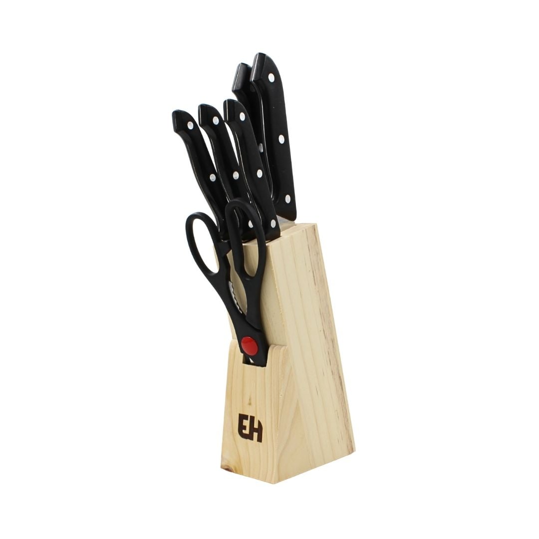 Set cutite Excellent Houseware, 5 cutite, foarfeca si suport din lemn — imaginea 2